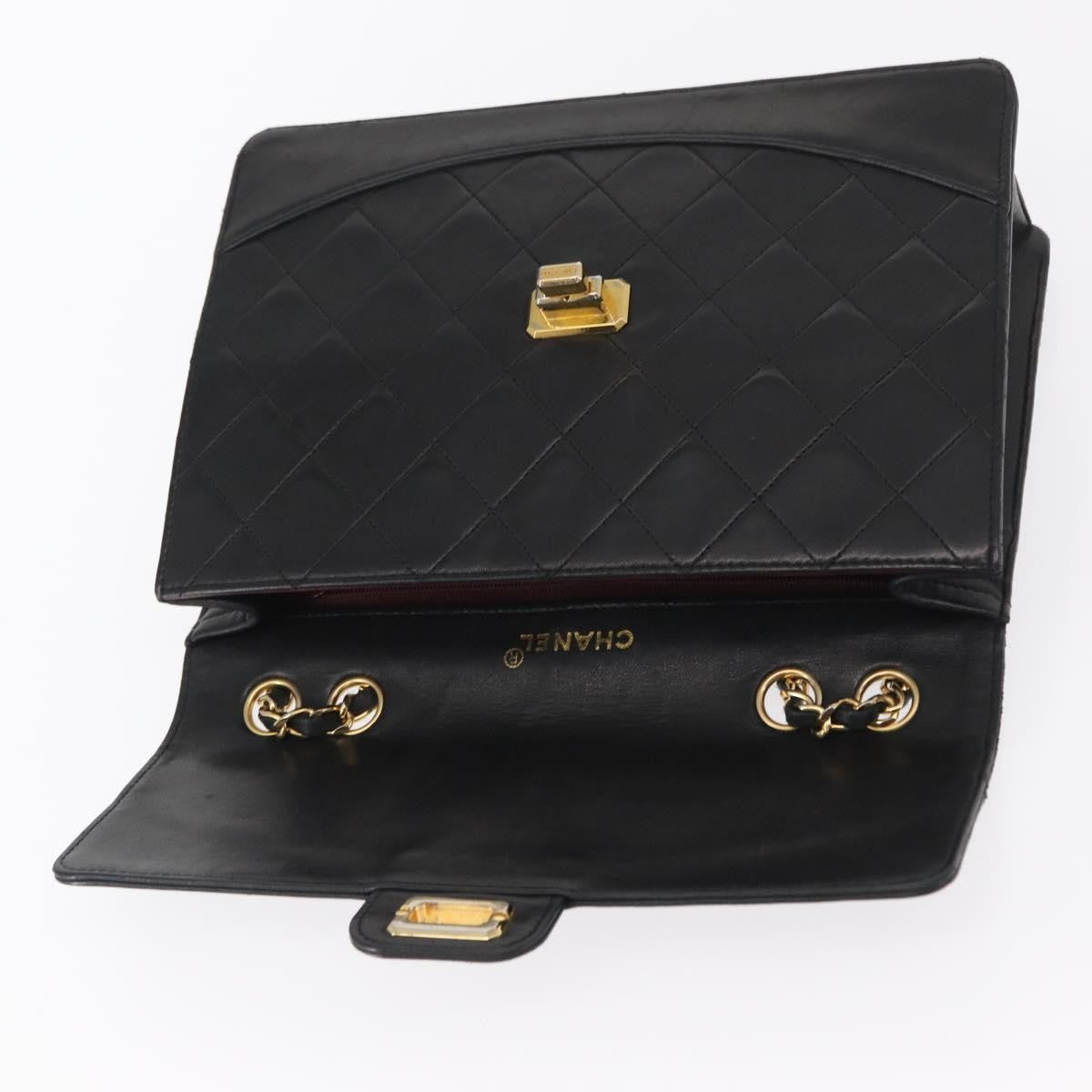 Chanel Vintage Mademoiselle Lock Trapezoid Flap Bag Quilted Lambskin Black Leather Shoulder Bag Bag