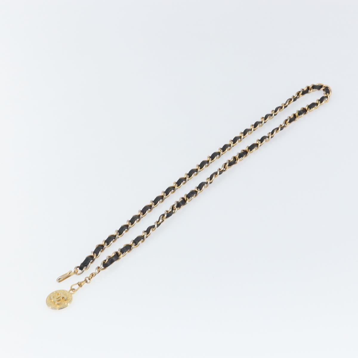 Chanel Vintage Logo Chain Belt Metal And Leather Black Metal Belts Accessory