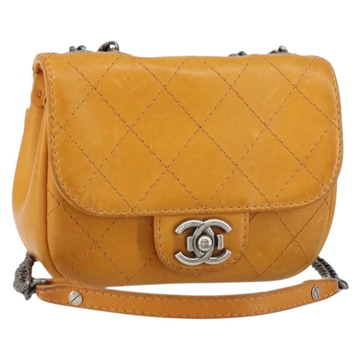 Chanel Chain Flap Bag Quilted Leather Orange Leather Shoulder Bag Bag