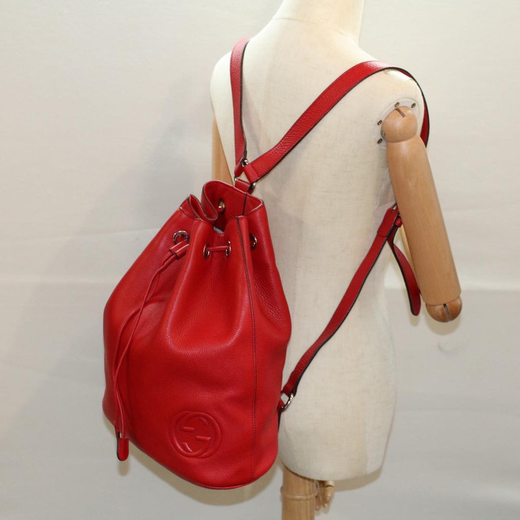 Gucci Soho Drawstring Backpack Leather Red Leather Backpack Bag (Pre-Owned)