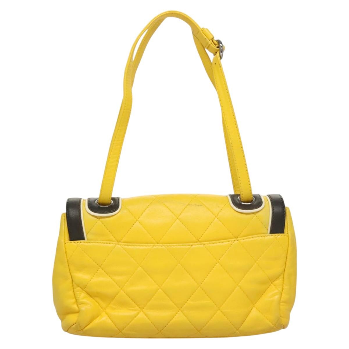 Chanel Two Tone Mademoiselle Lock Flap Bag Quilted Lambskin Yellow Leather Shoulder Bag Bag
