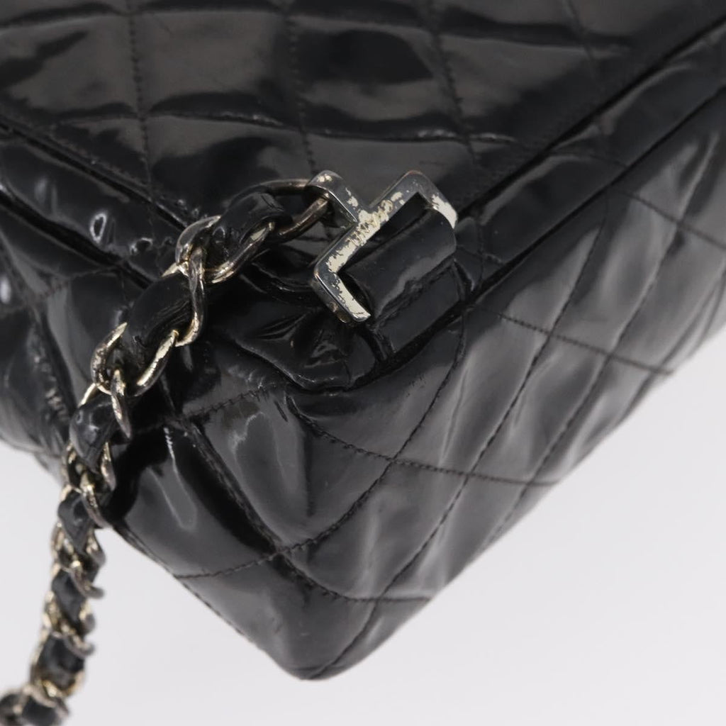 Chanel Vintage Square Flap Backpack Enamel Black Patent_Leather Backpack Bag