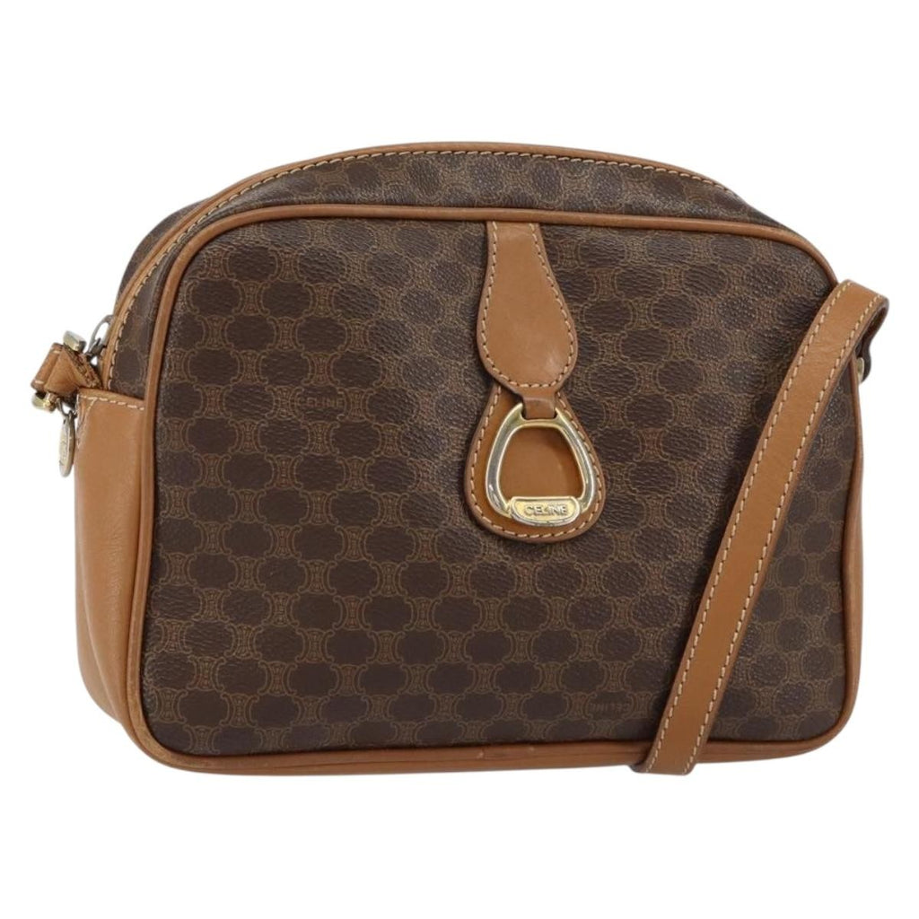 Celine Vintage Macadam Shoulder Bag Canvas And Leather Brown Canvas Shoulder Bag Bag