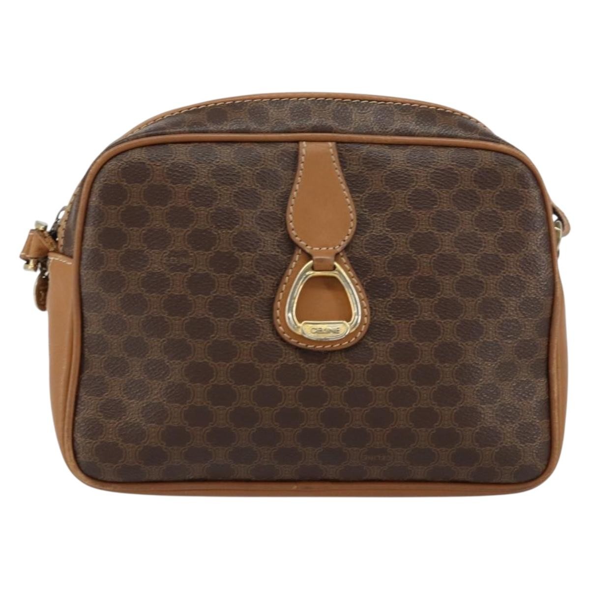 Celine Vintage Macadam Shoulder Bag Canvas And Leather Brown Canvas Shoulder Bag Bag