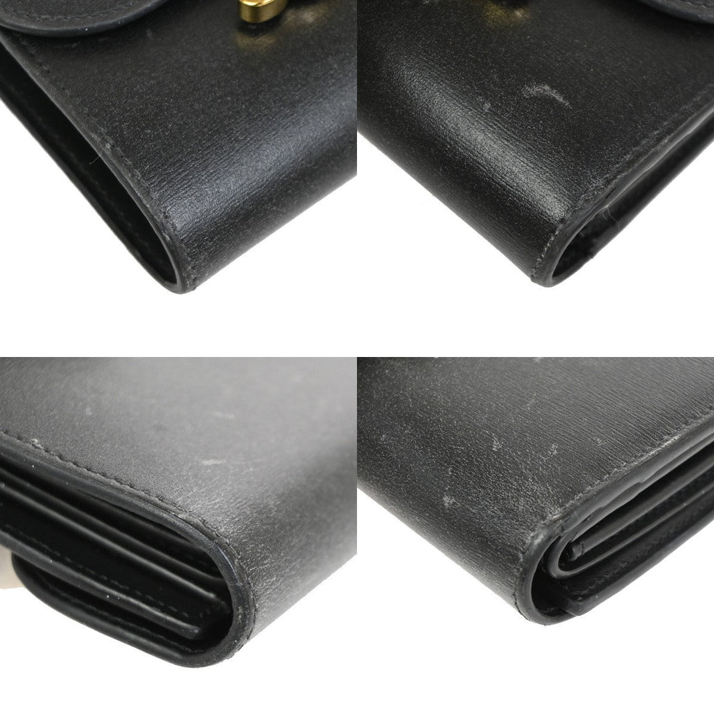 Celine Triomphe Trifold Wallet Leather Black Leather Wallets Accessory