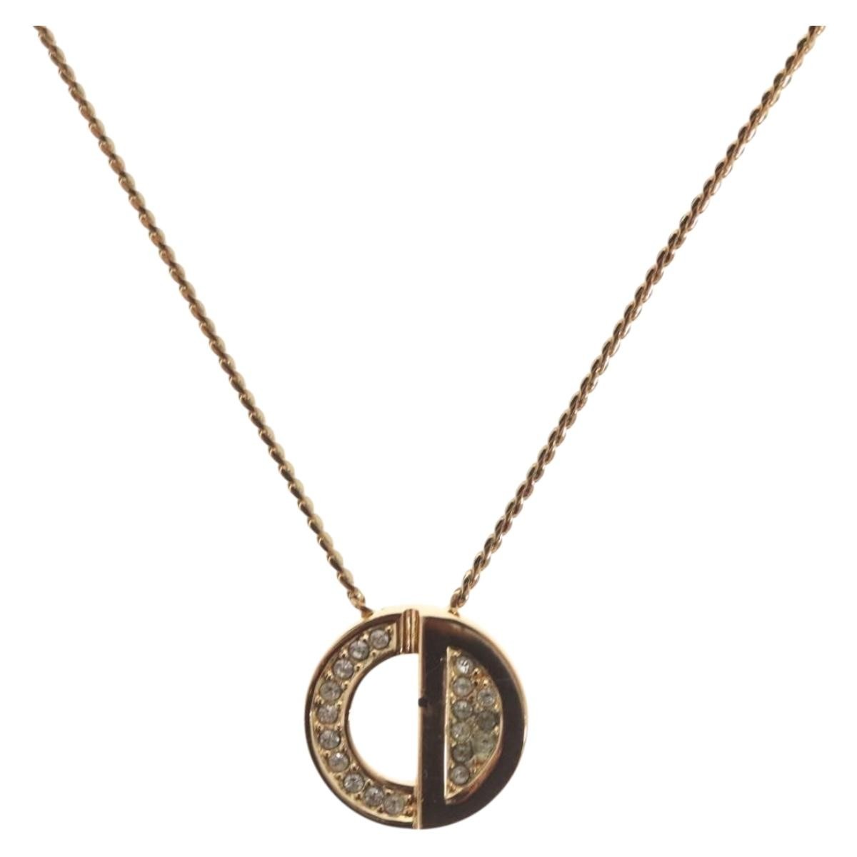 Christian Dior Cd Pendant Necklace Metal And Crystals Gold Metal Necklace Jewelry (Pre-Owned)