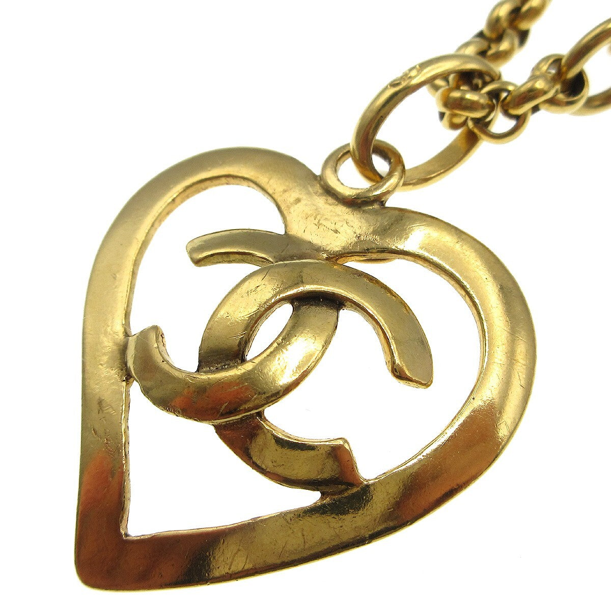 Chanel Cc Heart Pendant Necklace Metal Gold Gold_Plated Necklace Jewelry