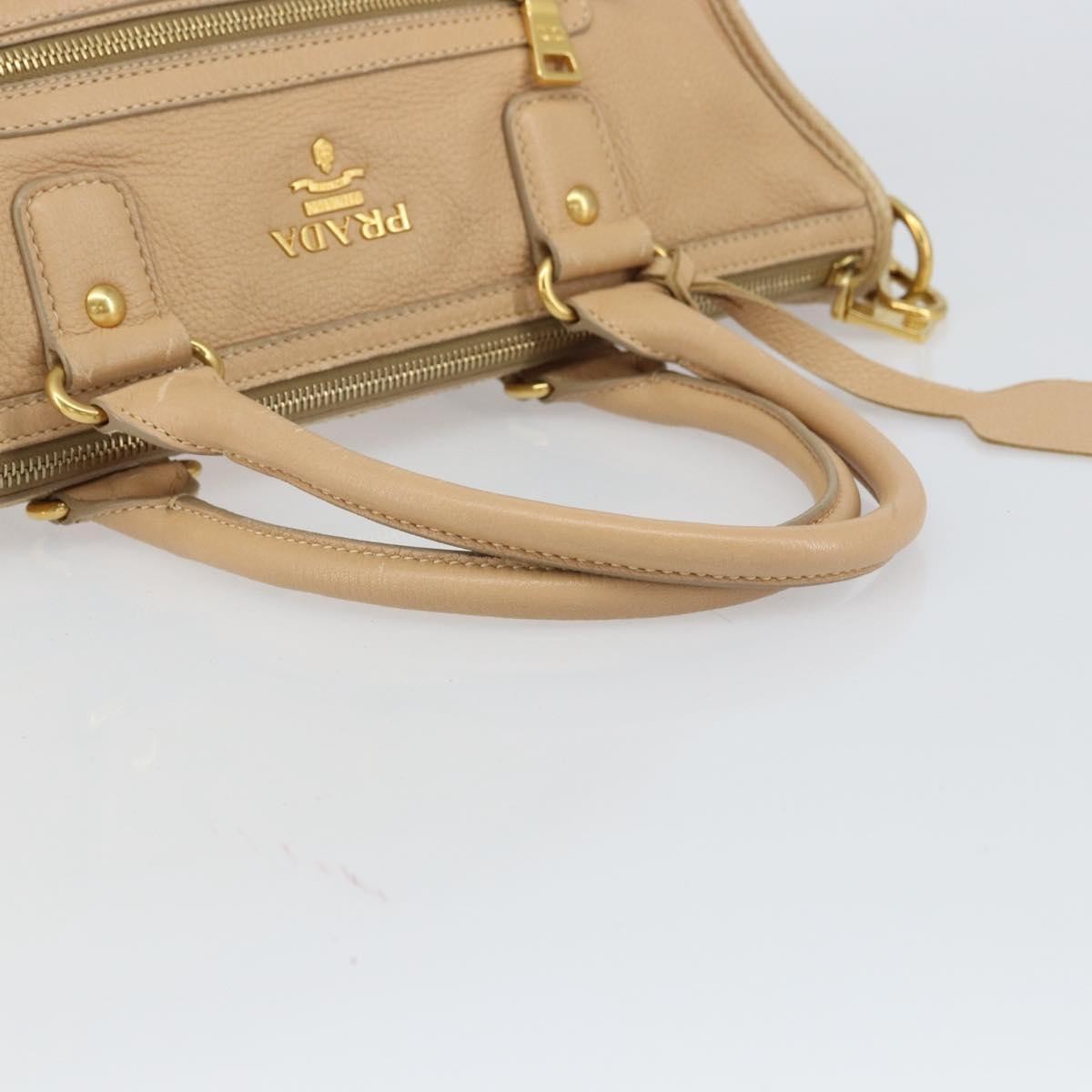 Prada Front Zip Convertible Satchel Cervo Leather Beige Leather Handbag