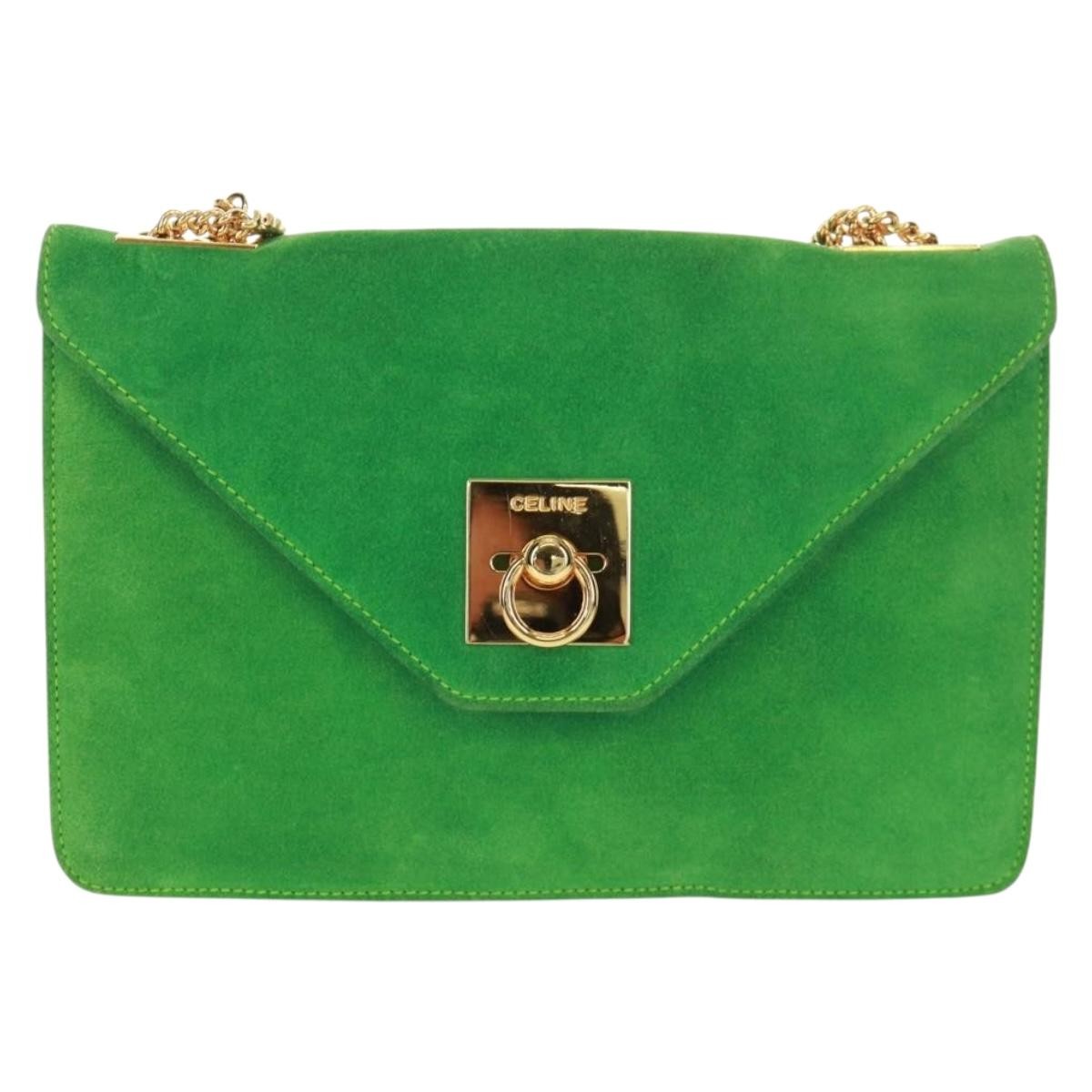 Celine Vintage Shoulder Bag Suede Green Suede Shoulder Bag Bag