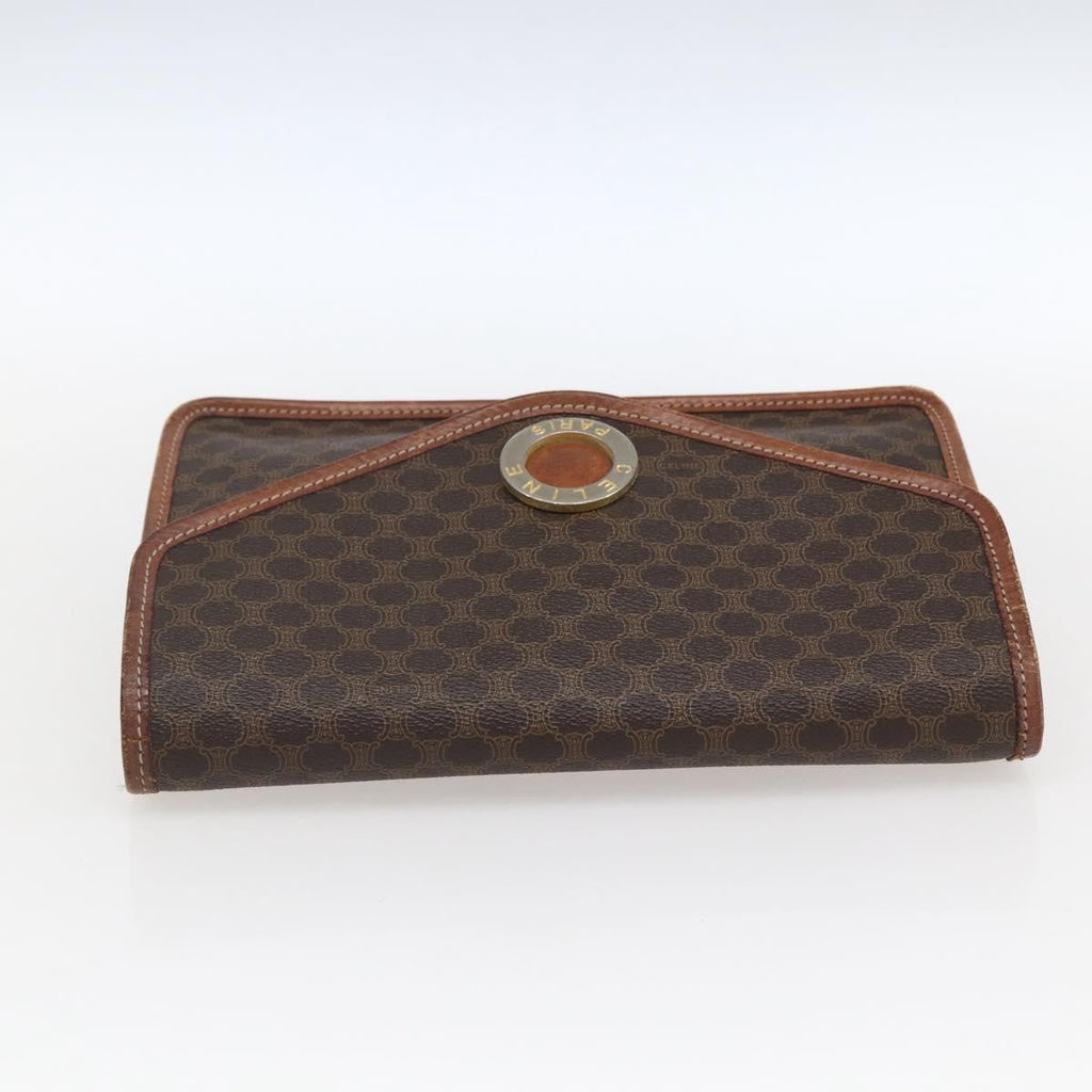 Celine Circle Logo Macadam Pouch Canvas And Leather Brown Canvas Clutche & Pouche Bag