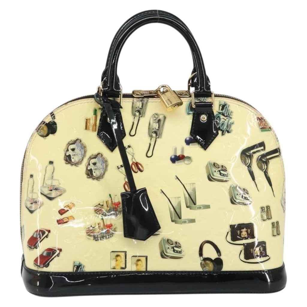 Louis Vuitton Alma Handbag Limited Edition Stickers Monogram Vernis White Patent_Leather Handbag