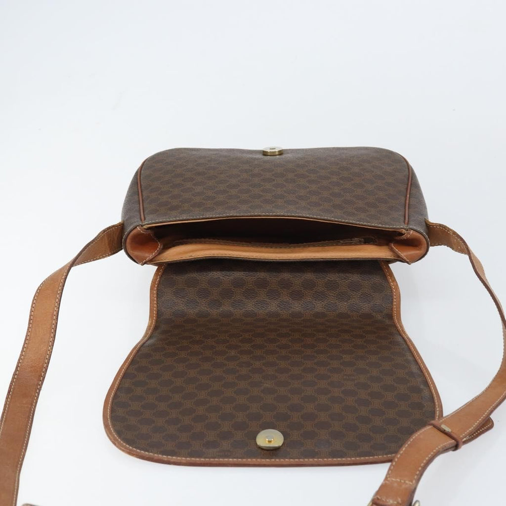 Celine Vintage Macadam Shoulder Bag Canvas And Leather Brown Canvas Shoulder Bag Bag