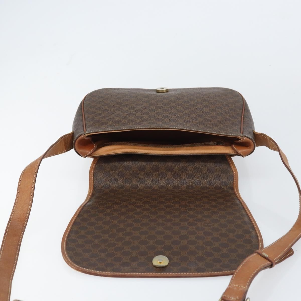 Celine Vintage Macadam Shoulder Bag Canvas And Leather Brown Canvas Shoulder Bag Bag