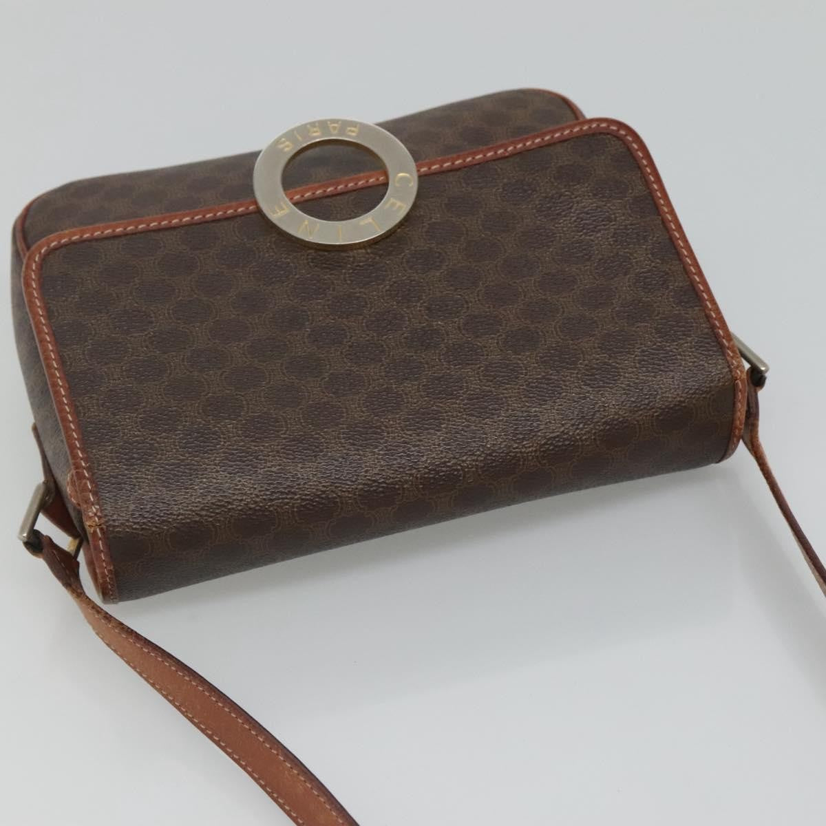 Celine Vintage Macadam Circle Logo Shoulder Bag Canvas And Leather Brown Canvas Shoulder Bag Bag