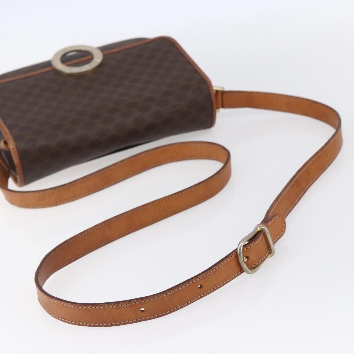 Celine Vintage Macadam Circle Logo Shoulder Bag Canvas And Leather Brown Canvas Shoulder Bag Bag