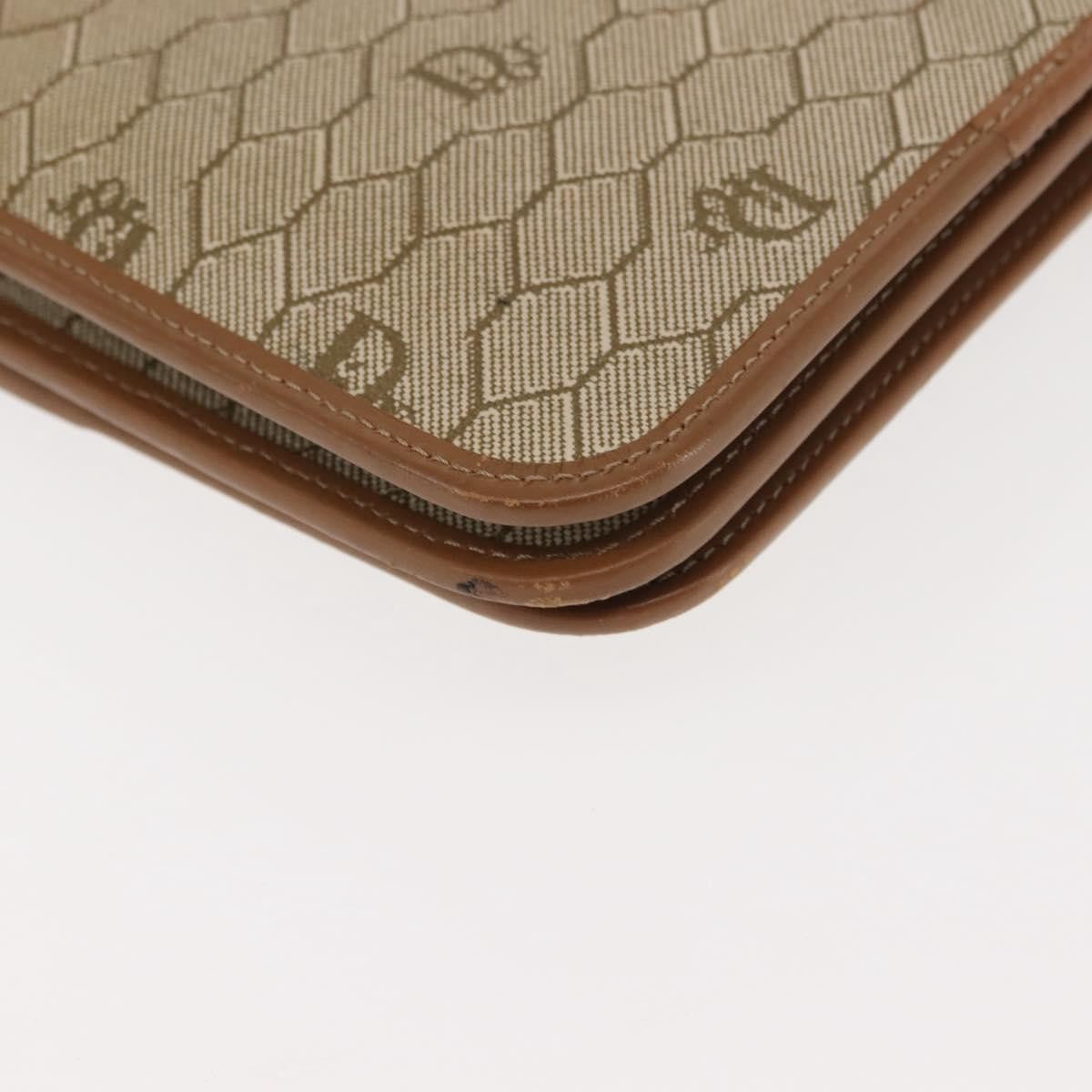 Christian Dior Vintage Honeycomb Chain Canvas Beige Canvas Shoulder Bag Bag (Pre-Owned)