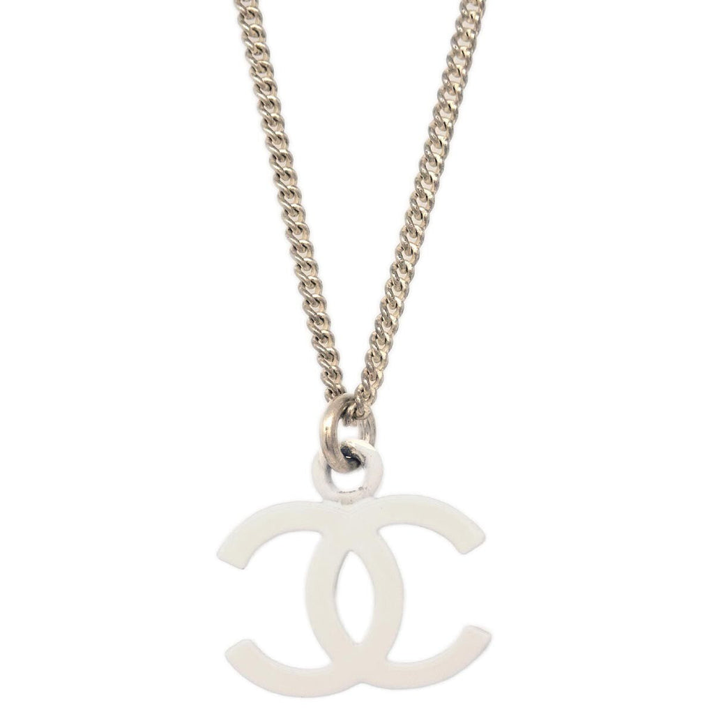 Chanel Vintage Cc Pendant Long Necklace Metal Silver Silver_Plated Necklace Jewelry