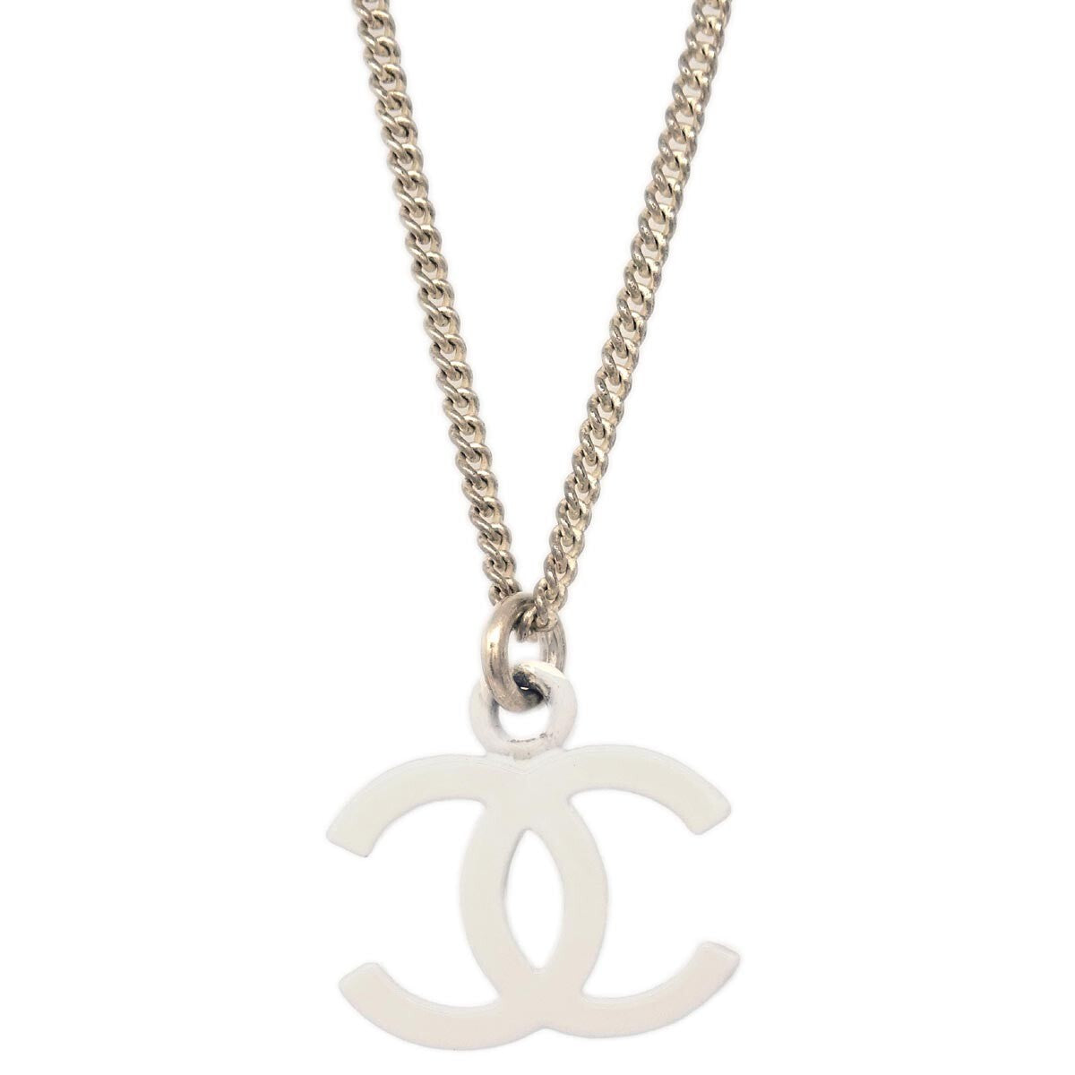 Chanel Vintage Cc Pendant Long Necklace Metal Silver Silver_Plated Necklace Jewelry