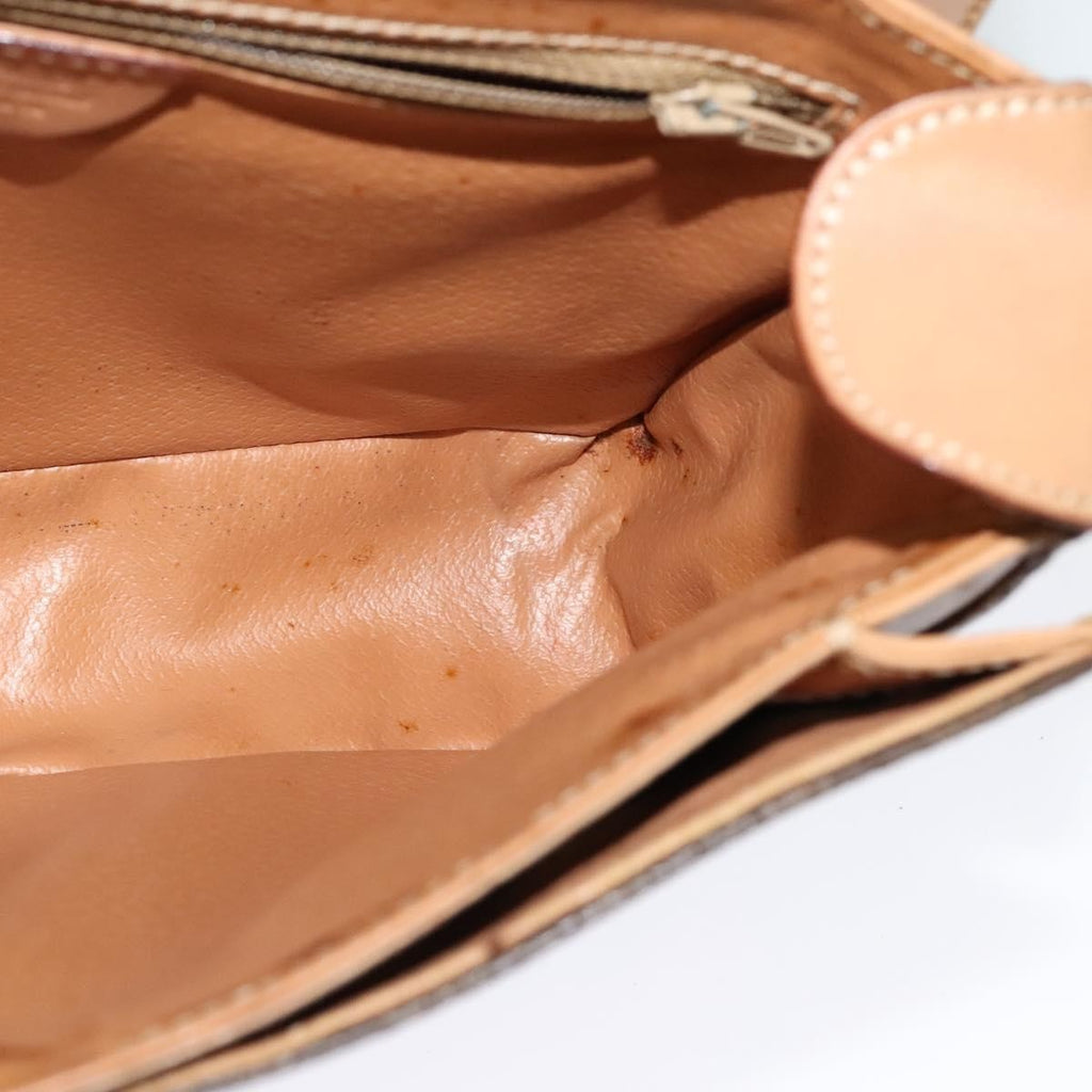 Celine Vintage Macadam Circle Logo Shoulder Bag Canvas And Leather Brown Canvas Shoulder Bag Bag