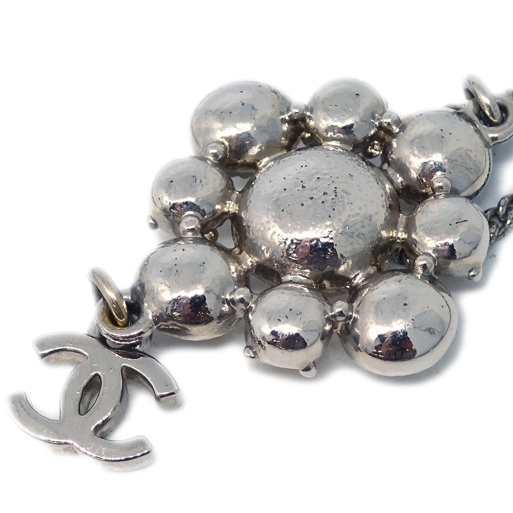 Chanel Cc Cluster Drop Pendant Necklace Metal With Crystals Silver Silver_Plated Necklace Jewelry