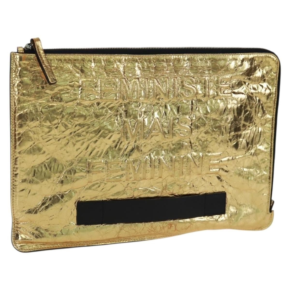 Chanel Feminine Pouch Crinkled Leather Gold Leather Clutche & Pouche Bag