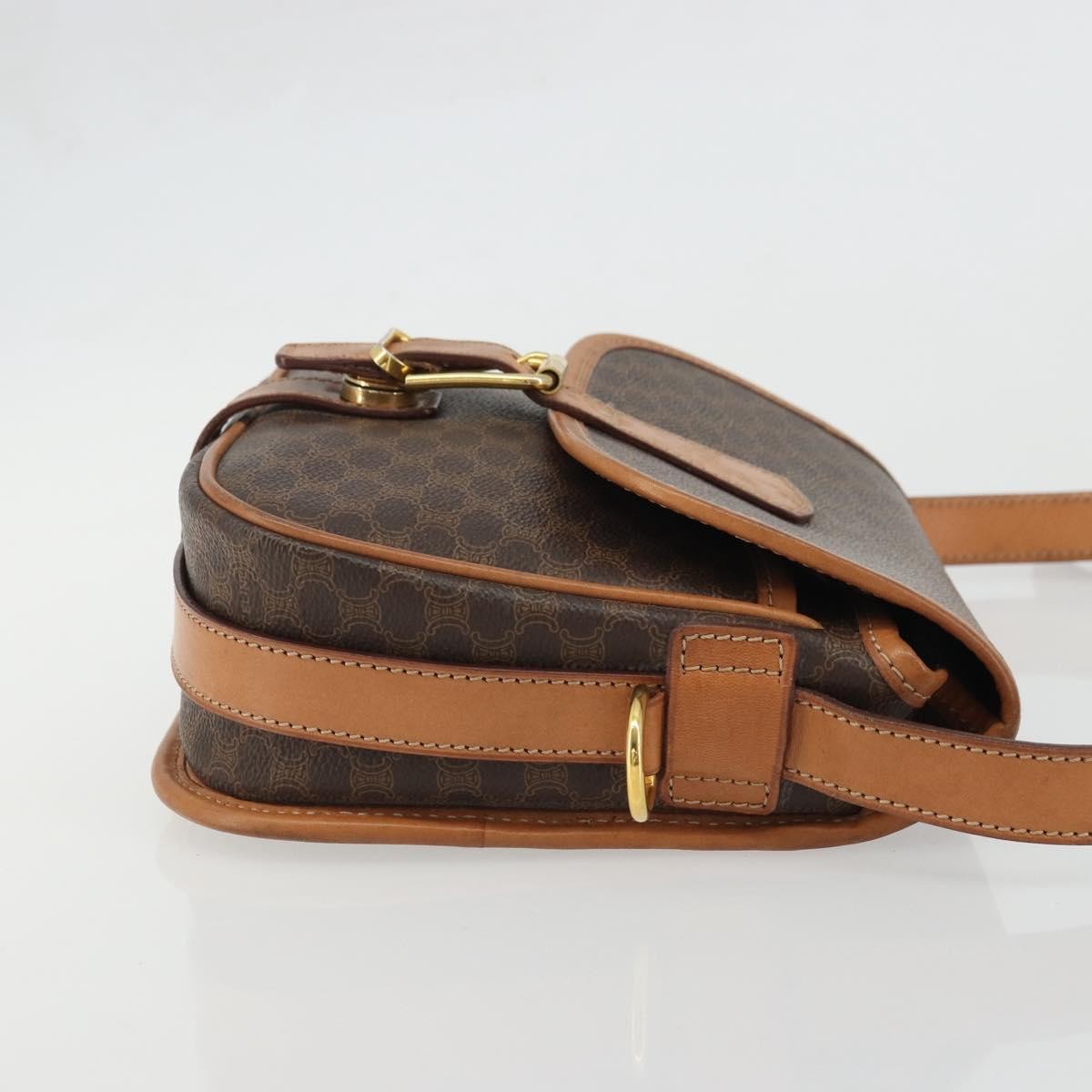 Celine Vintage Macadam Shoulder Bag Canvas And Leather Brown Canvas Shoulder Bag Bag