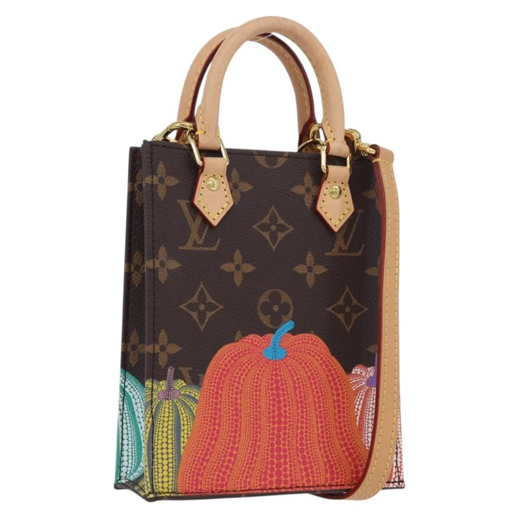 Louis Vuitton Petit Sac Plat Bag Yayoi Kusama Pumpkins Monogram Canvas Brown Canvas Handbag