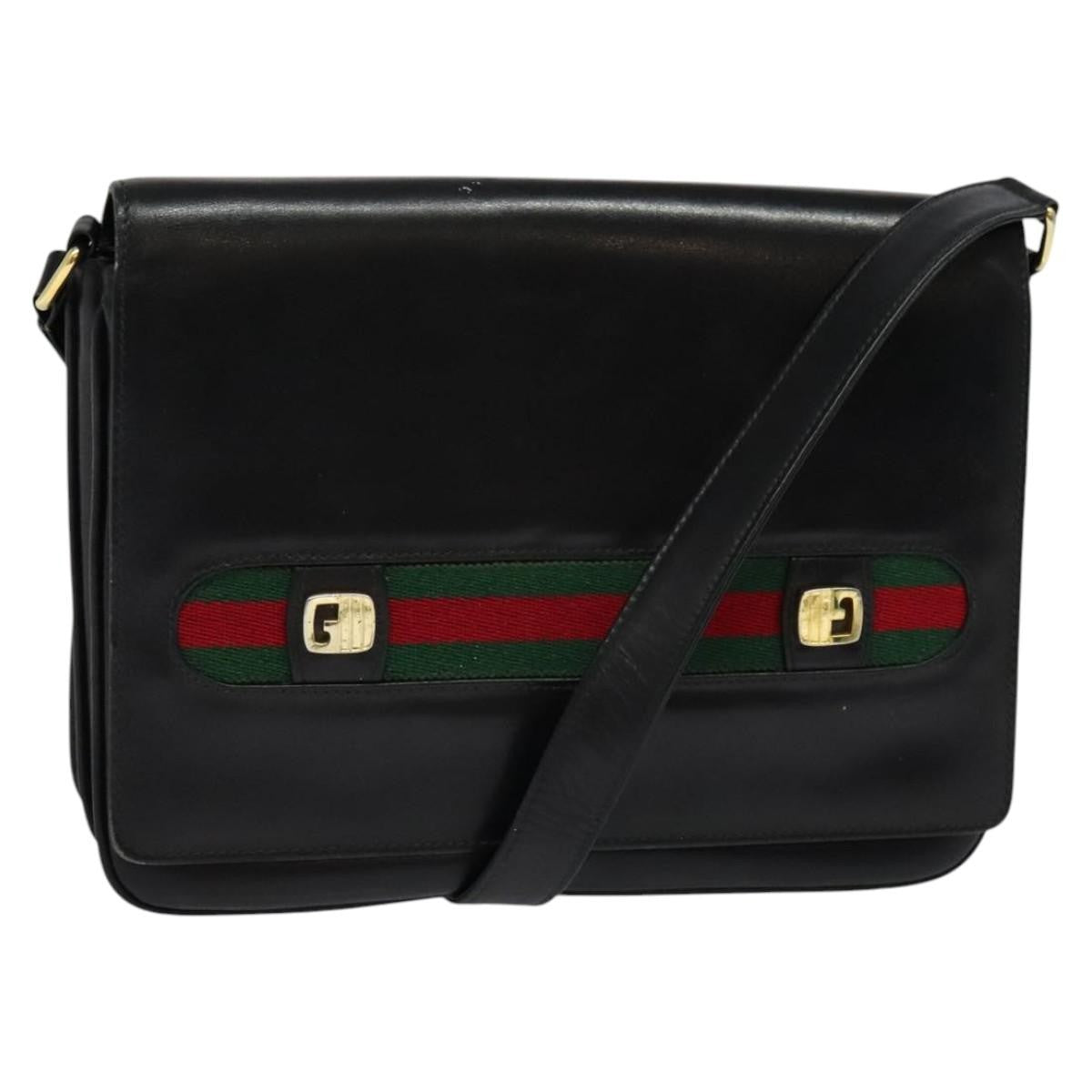 Gucci Sherry Line Shoulder Bag Leather Black Leather Shoulder Bag Bag (Pre-Owned)