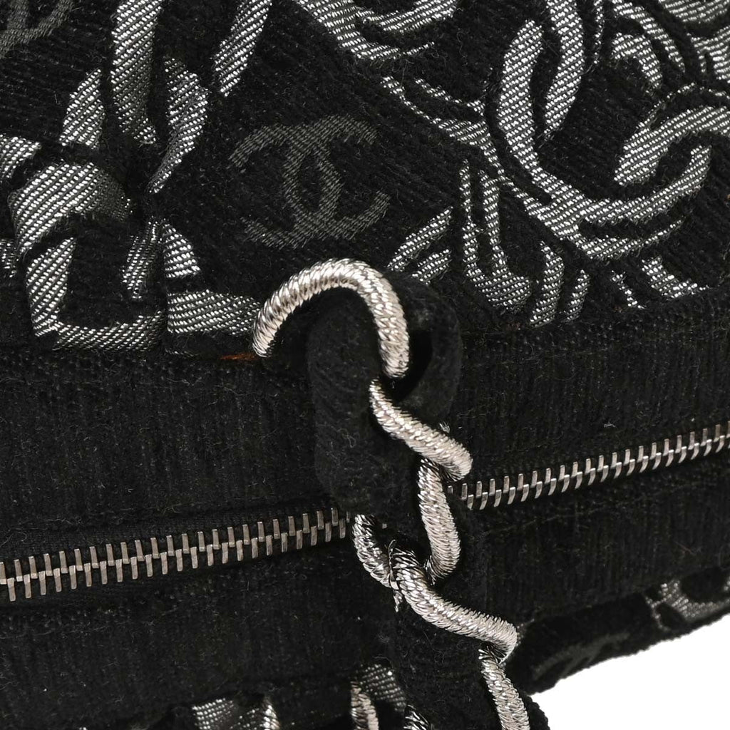 Chanel Vintage Zip Bowler Bag Printed Jacquard Black Cotton Shoulder Bag Bag