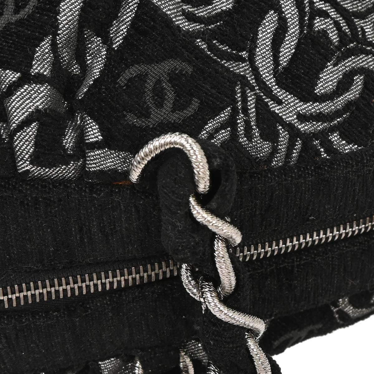 Chanel Vintage Zip Bowler Bag Printed Jacquard Black Cotton Shoulder Bag Bag