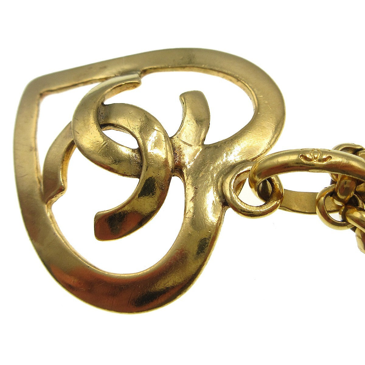 Chanel Cc Heart Pendant Necklace Metal Gold Gold_Plated Necklace Jewelry