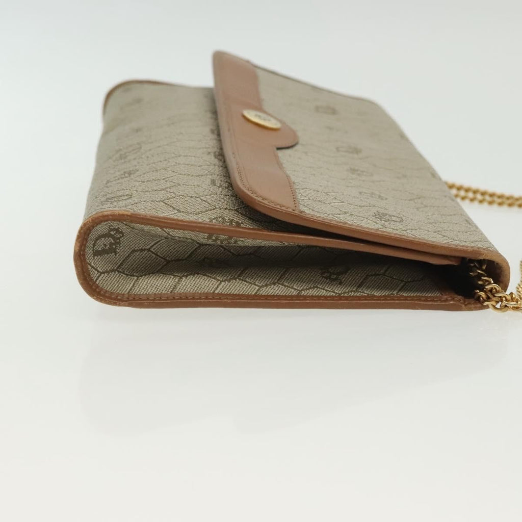 Christian Dior Vintage Honeycomb Chain Canvas Beige Canvas Bag (Pre-Owned)