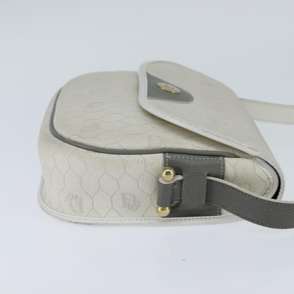 Christian Dior Vintage Honeycomb Flap Crossbody Bag Canvas And Leather White Canvas Shoulder Bag Bag (Pre-Owned)