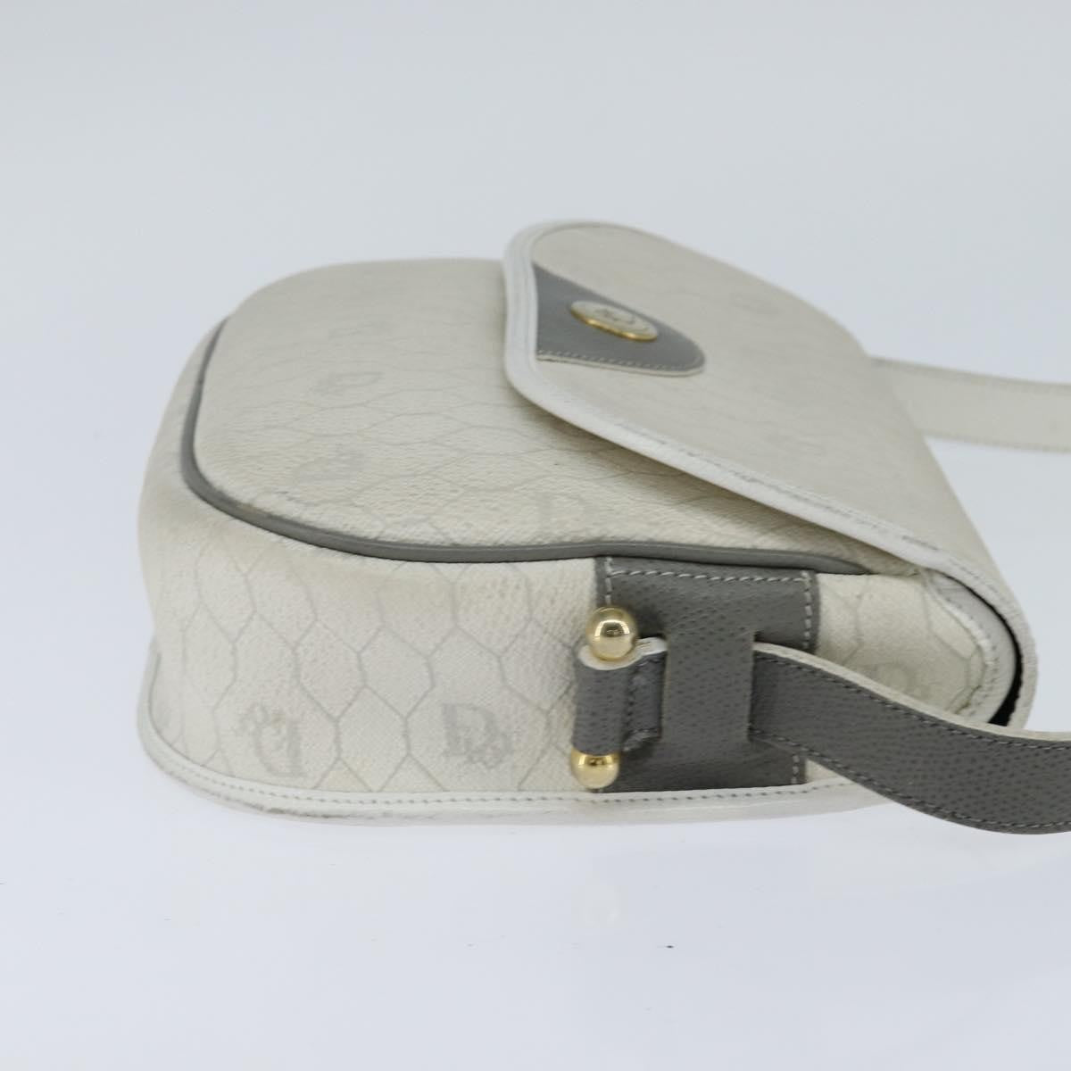 Christian Dior Vintage Honeycomb Flap Crossbody Bag Canvas And Leather White Canvas Shoulder Bag Bag (Pre-Owned)