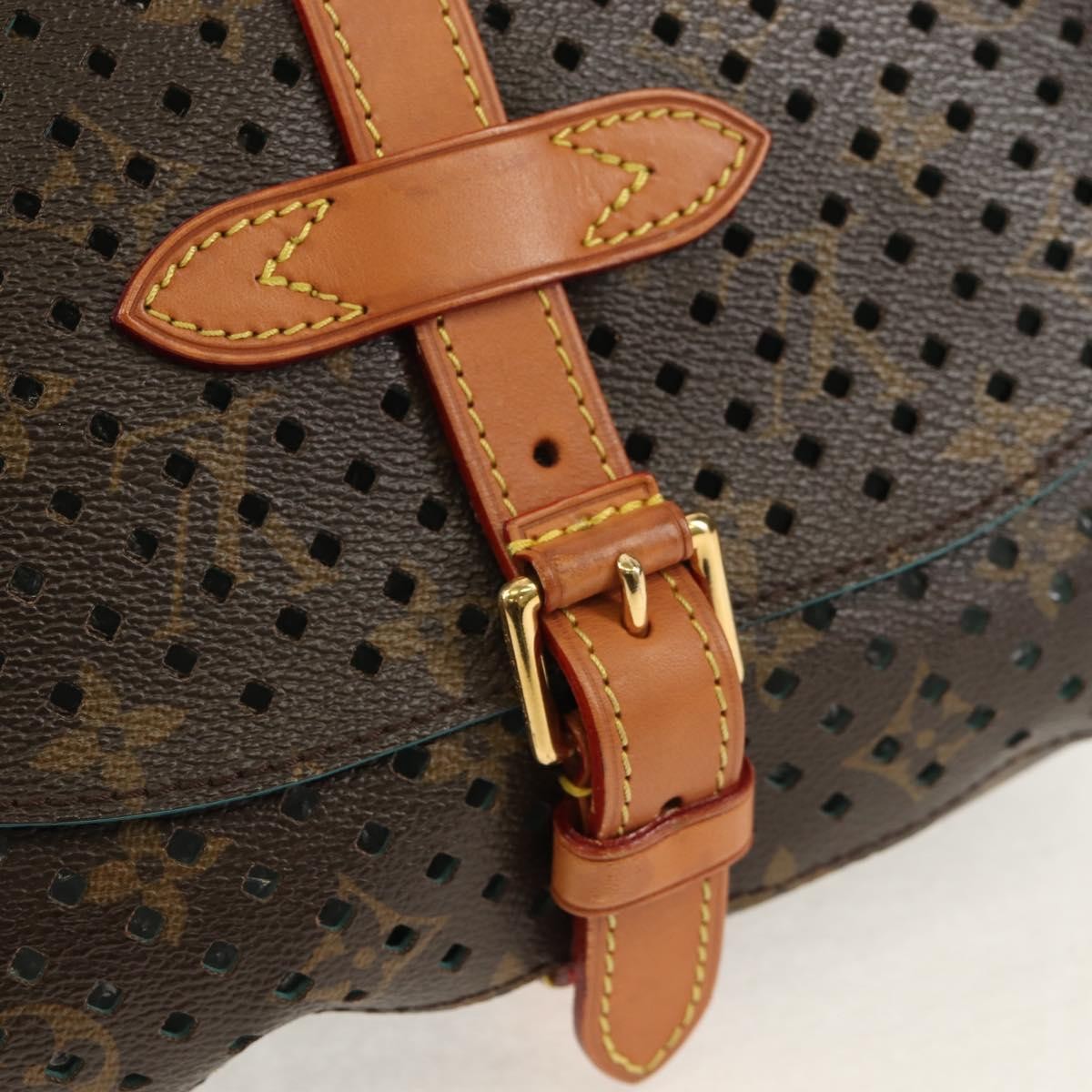 Louis Vuitton Flore Saumur Handbag Perforated Monogram Canvas Brown Canvas Shoulder Bag