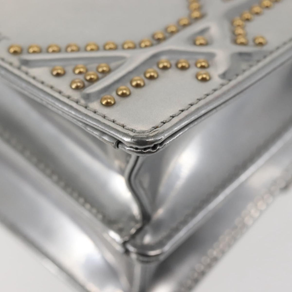 Christian Dior Ultra Matte Diorama Vertical Clutch On Chain Studded Leather Silver Patent_Leather Clutche & Pouche Bag (Pre-Owned)