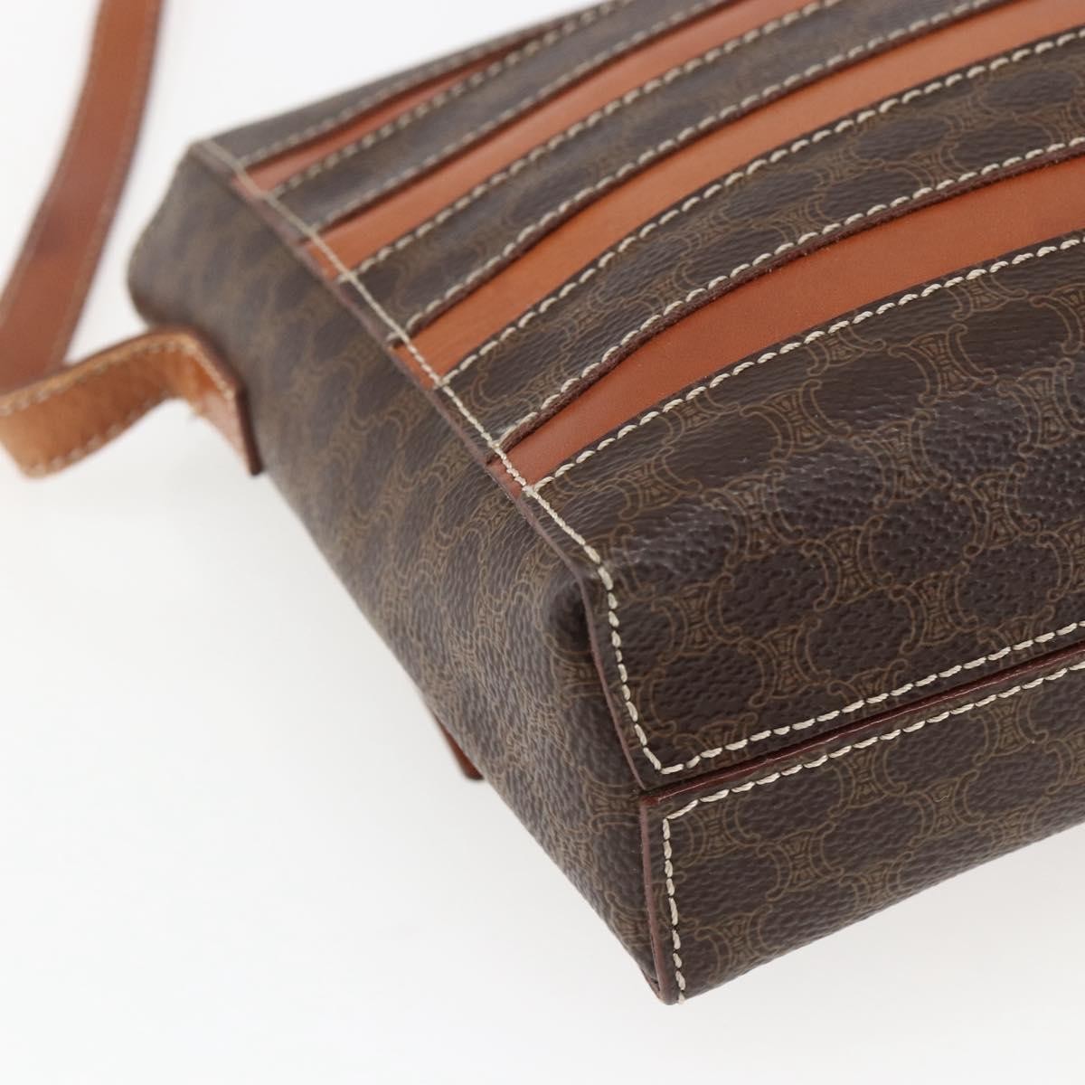 Celine Vintage Macadam Shoulder Bag Canvas And Leather Brown Canvas Shoulder Bag Bag