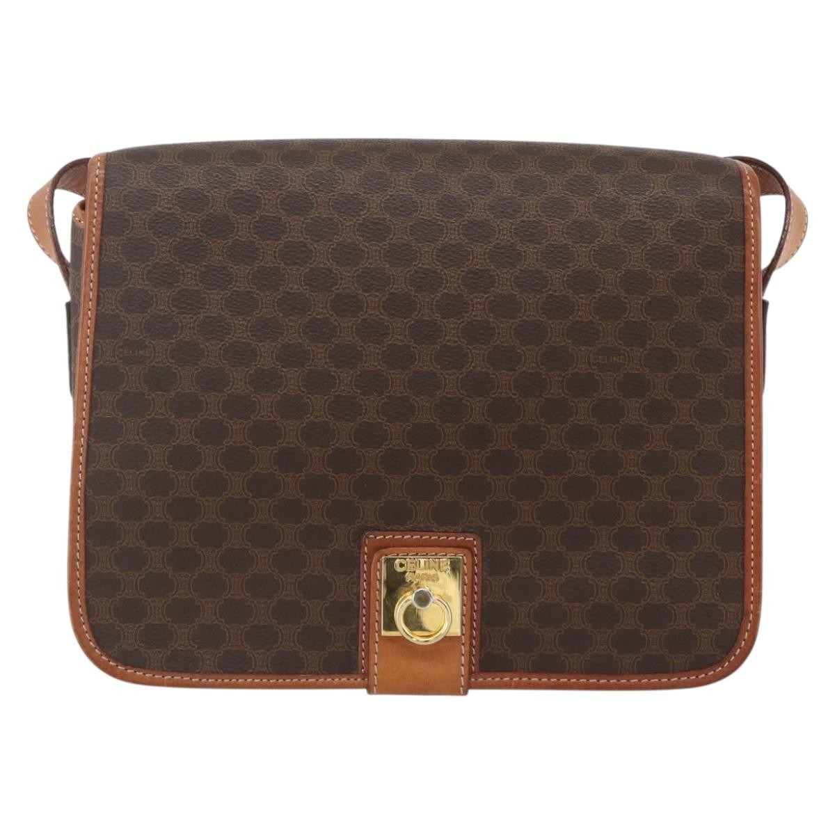 Celine Vintage Macadam Shoulder Bag Canvas And Leather Brown Canvas Shoulder Bag Bag
