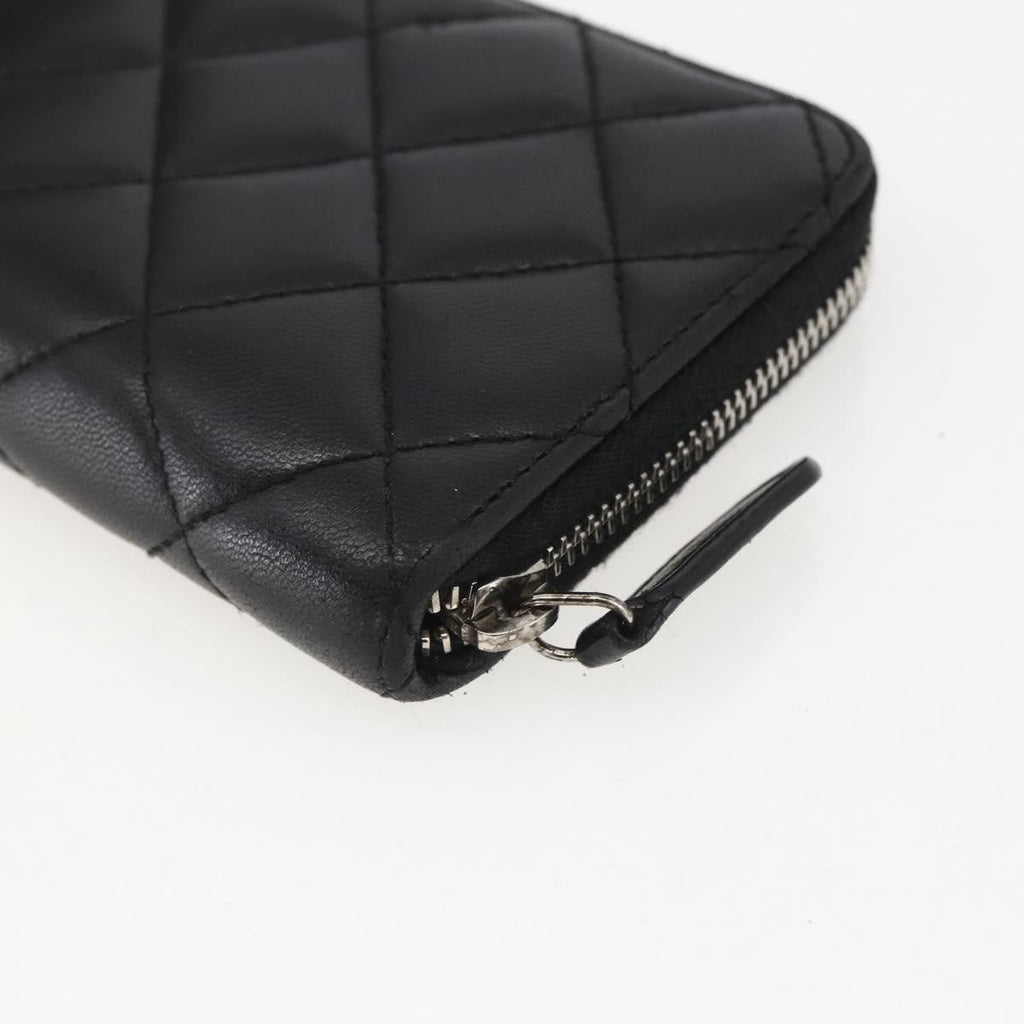 Chanel Zip Around Organizer Wallet Quilted Lambskin Black Leather Wallets Accessory