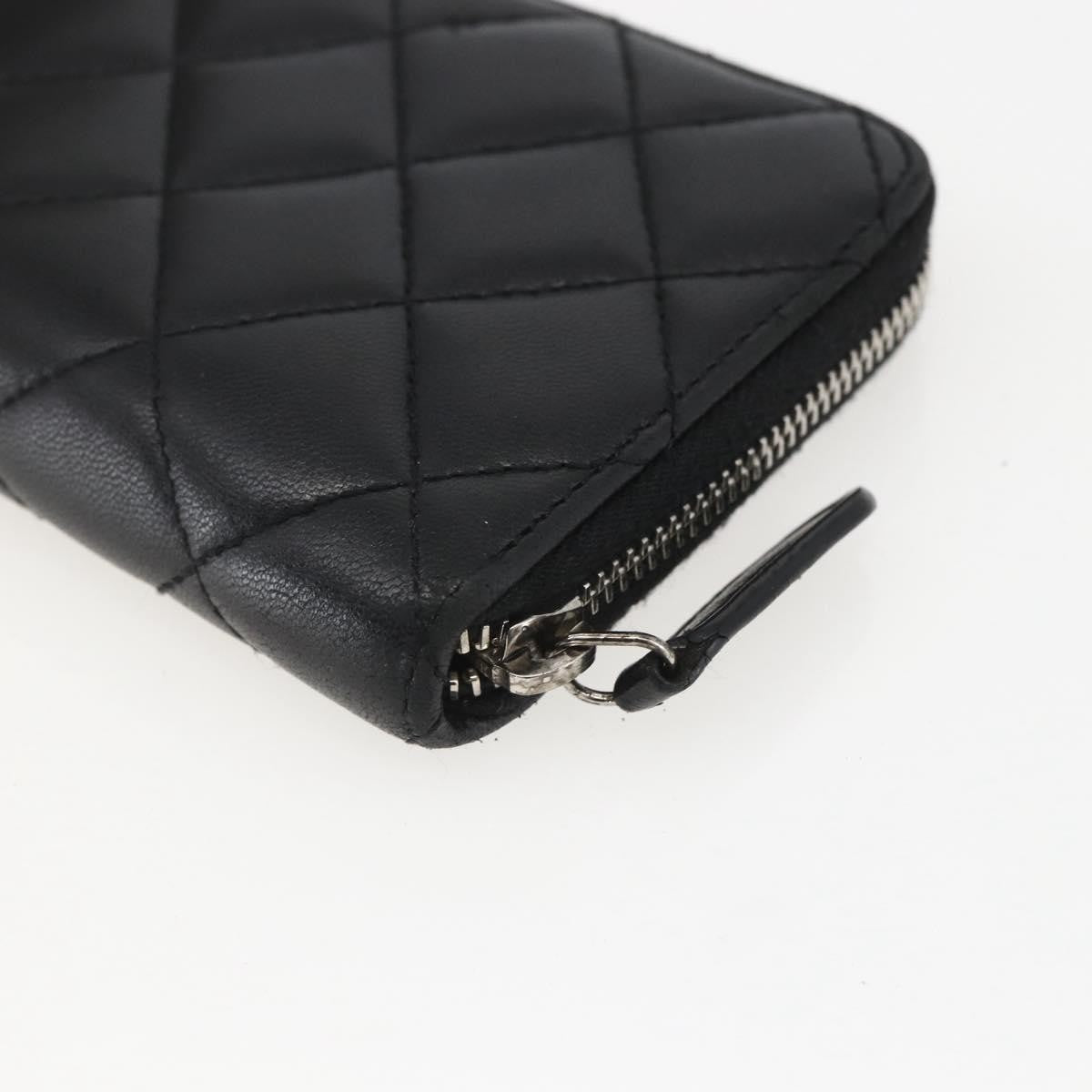 Chanel Zip Around Organizer Wallet Quilted Lambskin Black Leather Wallets Accessory
