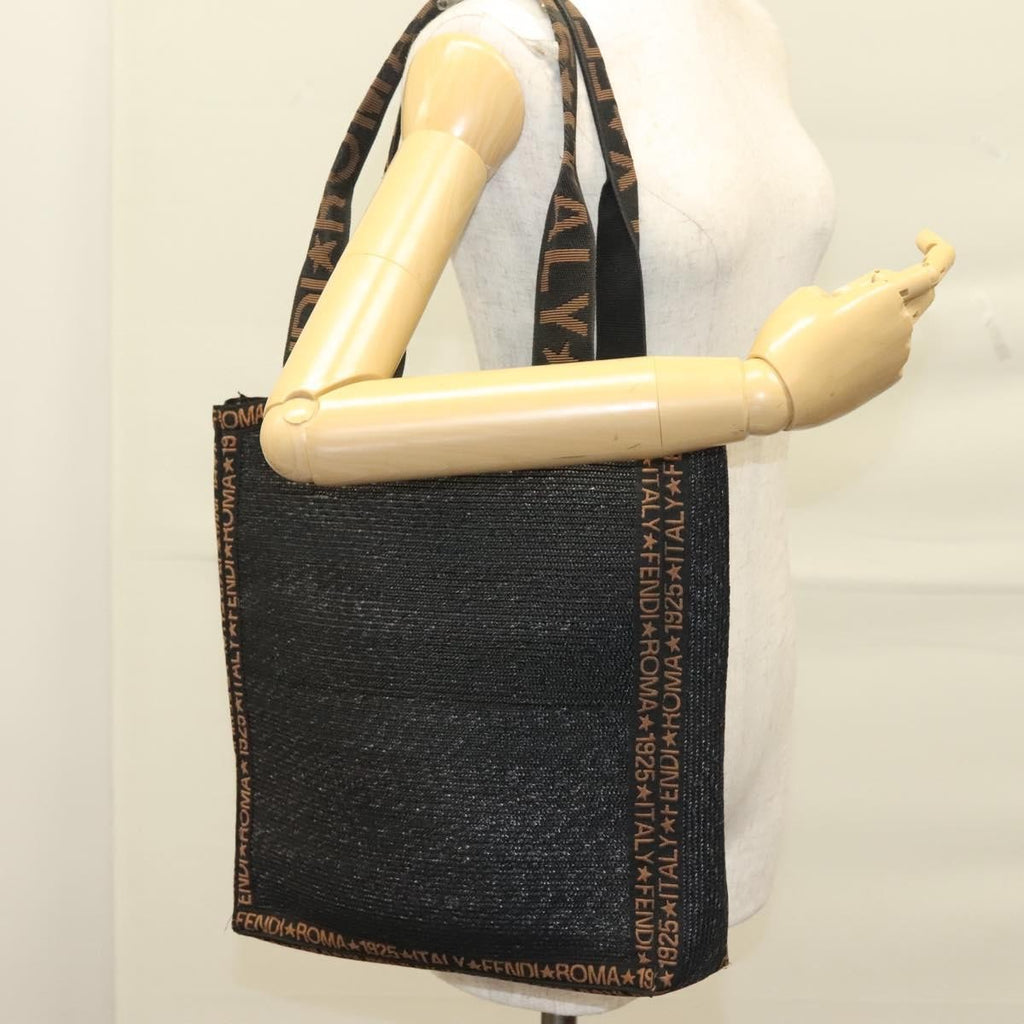 Fendi Zucca Tote Bag Straw Black Wood Tote Bag Bag