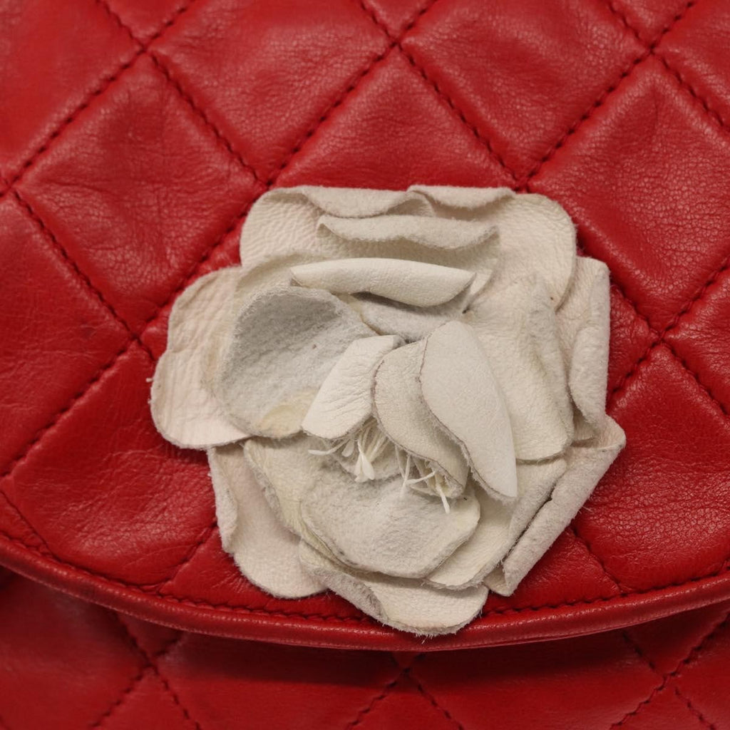 Chanel Camellia Rounded Clutch Satin And Leather Red Leather Shoulder Bag Bag