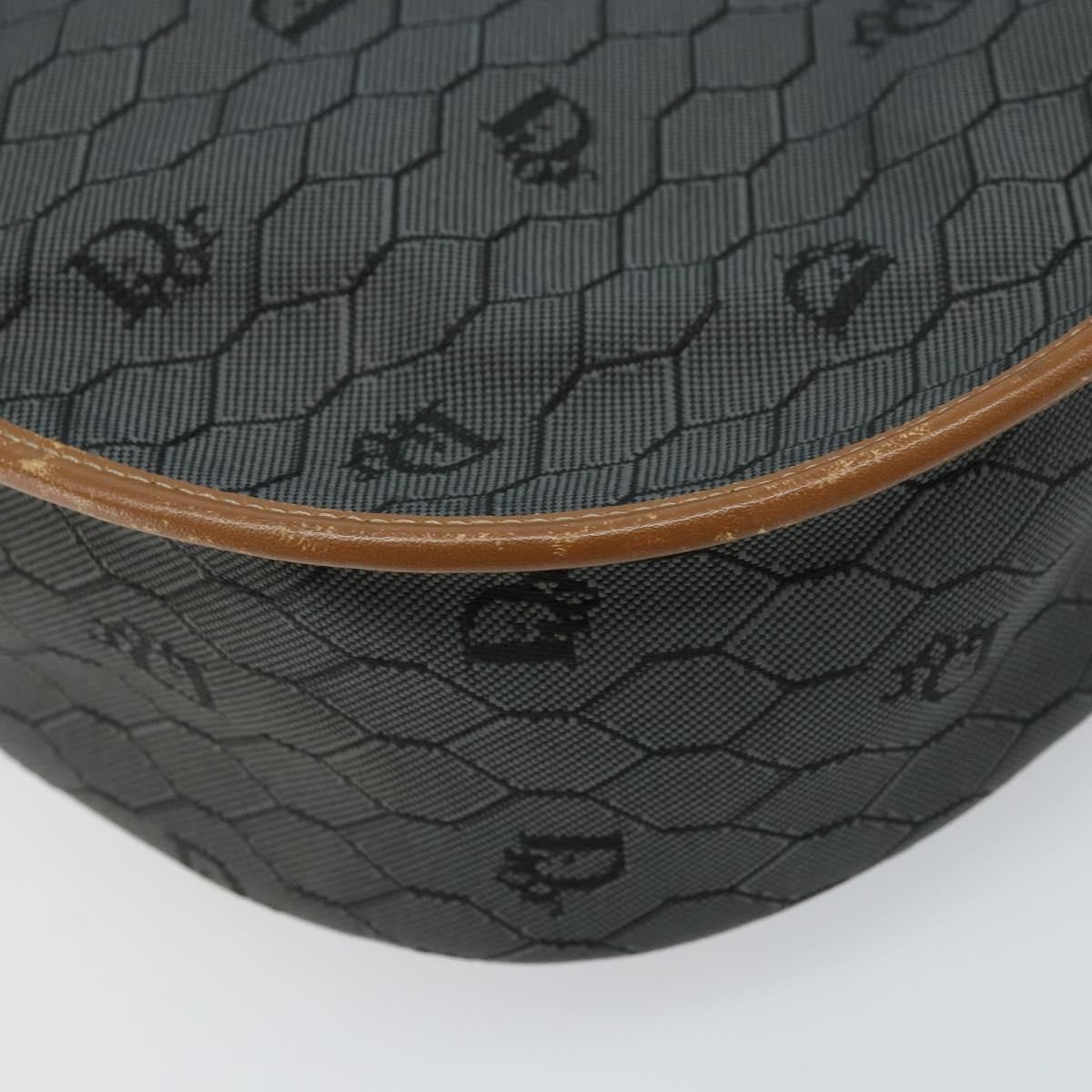 Christian Dior Vintage Honeycomb Flap Crossbody Bag Canvas And Leather Black Canvas Shoulder Bag Bag (Pre-Owned)