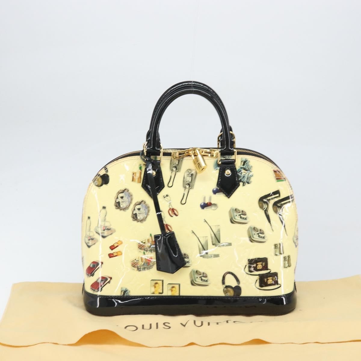 Louis Vuitton Alma Handbag Limited Edition Stickers Monogram Vernis White Patent_Leather Handbag