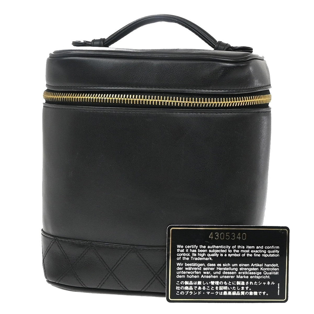Chanel Vintage Cosmetic Case Quilted Lambskin Black Leather Handbag