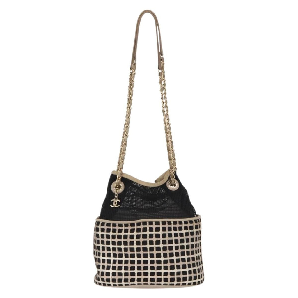 Chanel Chain Bucket Bag Mesh And Leather Black Leather Shoulder Bag Bag