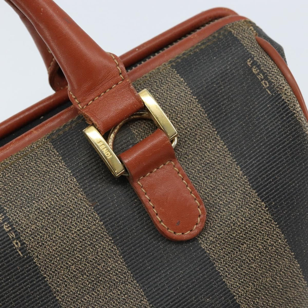Fendi Vintage Pequin Convertible Boston Bag Coated Canvas Brown Canvas Handbag
