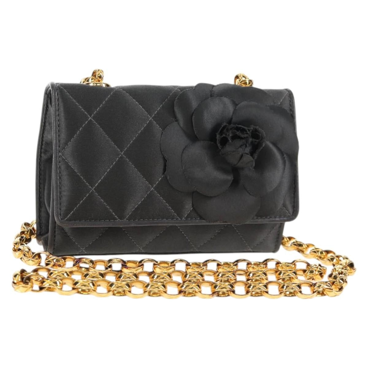 Chanel Vintage Camellia Flap Bag Satin Gray Satin Clutche & Pouche Bag