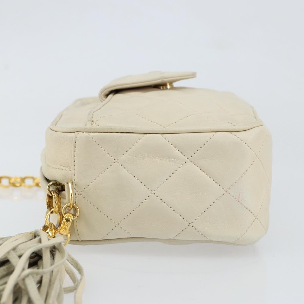 Chanel Vintage Front Pocket Camera Bag Quilted Lambskin Beige Leather Shoulder Bag Bag