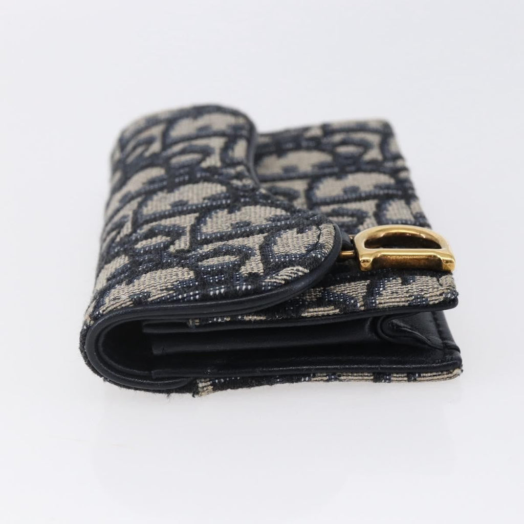 Christian Dior Saddle Card Case Oblique Canvas Navy Canvas Card Holders Accessory (Pre-Owned)